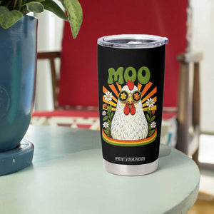 Retro Moo Chicken Wearing Sunglasses Graphic Tumbler Cup Funny Groovy Farm Animal Pun Vintage Sunburst TS02 Print Your Wear
