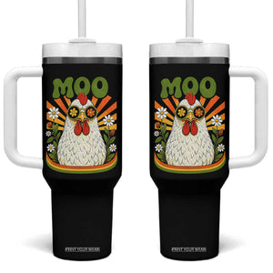 Retro Moo Chicken Wearing Sunglasses Graphic Tumbler With Handle Funny Groovy Farm Animal Pun Vintage Sunburst TS02 One Size: 40 oz Black Print Your Wear