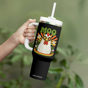 Retro Moo Chicken Wearing Sunglasses Graphic Tumbler With Handle Funny Groovy Farm Animal Pun Vintage Sunburst TS02 Print Your Wear