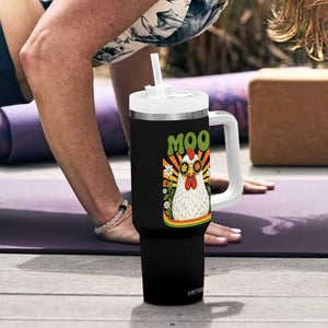Retro Moo Chicken Wearing Sunglasses Graphic Tumbler With Handle Funny Groovy Farm Animal Pun Vintage Sunburst TS02 Print Your Wear