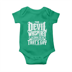 The Devil Whispered I Whispered Back That's Gay Baby Onesie Funny Sarcastic Gothic Meme Parody