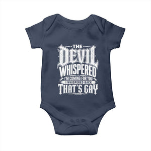 The Devil Whispered I Whispered Back That's Gay Baby Onesie Funny Sarcastic Gothic Meme Parody