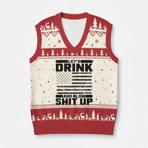 Patriotic 4th of July Fireworks Funny Drinking Party V-Neck Knit Sweater Vest Let's Drink And Blow Shit Up Gag Gift
