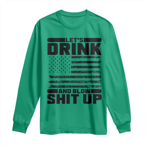 Patriotic 4th of July Fireworks Funny Drinking Party Long Sleeve Shirt Let's Drink And Blow Shit Up Gag Gift