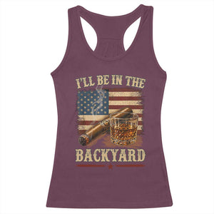 Vintage American Flag Whiskey and Cigar Graphic Racerback Tank Top I Will Be In The Backyard Patriotic Bourbon Lover Fathers Day Gift for Men