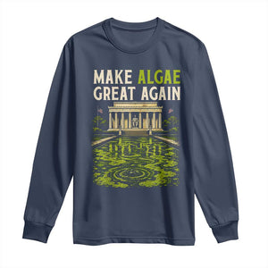 Make Algae Great Again Lincoln Memorial Reflecting Pool Graphic Long Sleeve Shirt Funny Washington DC Viral Swamp Meme