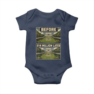 Before and 14 Million Dollars Later Lincoln Memorial Reflecting Pool Meme Baby Onesie Funny Government Spending Satire