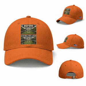 Before and 14 Million Dollars Later Lincoln Memorial Reflecting Pool Meme Baseball Cap Funny Government Spending Satire