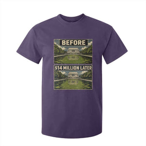 Before and 14 Million Dollars Later Lincoln Memorial Reflecting Pool Meme T Shirt For Kid Funny Government Spending Satire
