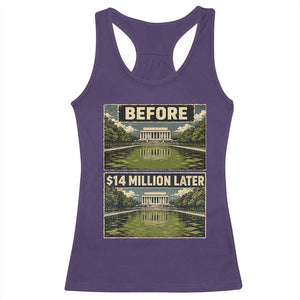 Before and 14 Million Dollars Later Lincoln Memorial Reflecting Pool Meme Racerback Tank Top Funny Government Spending Satire