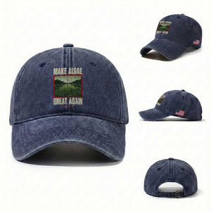 Make Algae Great Again Funny DC Slamp Slime Parody Washed Cotton Baseball Cap Washington Monument Reflecting Pool Vintage Photo