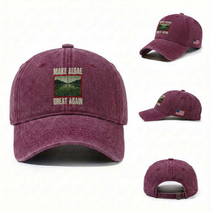 Make Algae Great Again Funny DC Slamp Slime Parody Washed Cotton Baseball Cap Washington Monument Reflecting Pool Vintage Photo