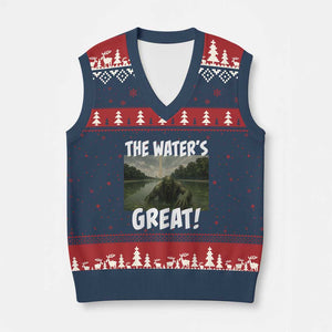 The Water is Great Swamp Monster Reflecting Pool V-Neck Knit Sweater Vest Funny Washington DC Algae Creature Meme