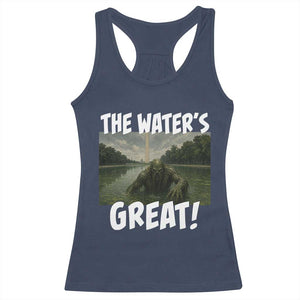 The Water is Great Swamp Monster Reflecting Pool Racerback Tank Top Funny Washington DC Algae Creature Meme