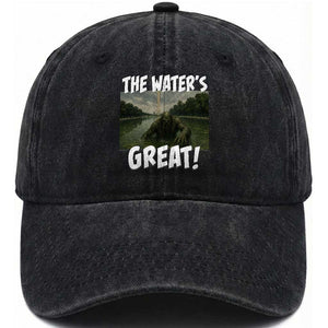 The Water is Great Swamp Monster Reflecting Pool Washed Cotton Baseball Cap Funny Washington DC Algae Creature Meme