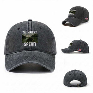 The Water is Great Swamp Monster Reflecting Pool Washed Cotton Baseball Cap Funny Washington DC Algae Creature Meme