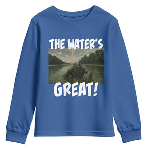The Water is Great Swamp Monster Reflecting Pool Youth Sweatshirt Funny Washington DC Algae Creature Meme