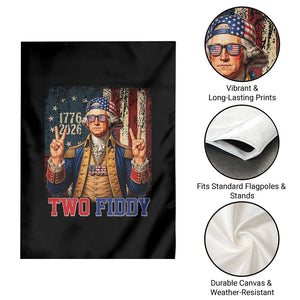 Two Fiddy George Washington Peace Signs Garden Flag Funny Semiquincentennial Hip Hop Style President