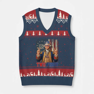 Two Fiddy George Washington Peace Signs V-Neck Knit Sweater Vest Funny Semiquincentennial Hip Hop Style President