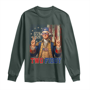 Two Fiddy George Washington Peace Signs Long Sleeve Shirt Funny Semiquincentennial Hip Hop Style President