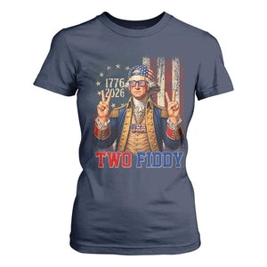 Two Fiddy George Washington Peace Signs T Shirt For Women Funny Semiquincentennial Hip Hop Style President