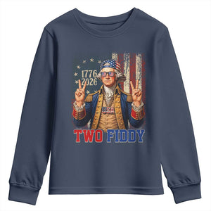Two Fiddy George Washington Peace Signs Youth Sweatshirt Funny Semiquincentennial Hip Hop Style President
