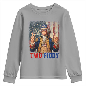 Two Fiddy George Washington Peace Signs Youth Sweatshirt Funny Semiquincentennial Hip Hop Style President