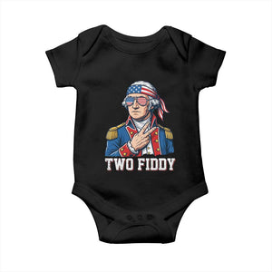 Two Fiddy George Washington Bandana Baby Onesie Funny Cool Sunglasses American Flag Headband Peace Sign Patriotic