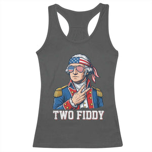 Two Fiddy George Washington Bandana Racerback Tank Top Funny Cool Sunglasses American Flag Headband Peace Sign Patriotic