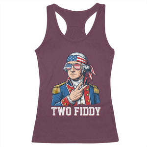 Two Fiddy George Washington Bandana Racerback Tank Top Funny Cool Sunglasses American Flag Headband Peace Sign Patriotic