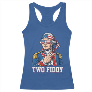Two Fiddy George Washington Bandana Racerback Tank Top Funny Cool Sunglasses American Flag Headband Peace Sign Patriotic
