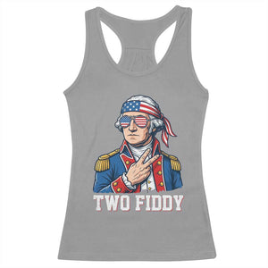 Two Fiddy George Washington Bandana Racerback Tank Top Funny Cool Sunglasses American Flag Headband Peace Sign Patriotic