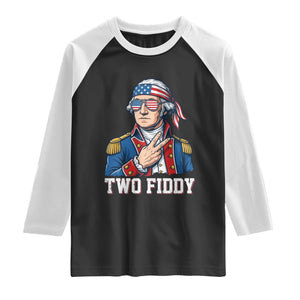 Two Fiddy George Washington Bandana Raglan Shirt Funny Cool Sunglasses American Flag Headband Peace Sign Patriotic