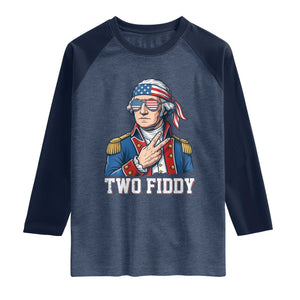 Two Fiddy George Washington Bandana Raglan Shirt Funny Cool Sunglasses American Flag Headband Peace Sign Patriotic