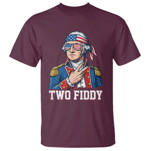 Two Fiddy George Washington Bandana T Shirt Funny Cool Sunglasses American Flag Headband Peace Sign Patriotic