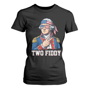 Two Fiddy George Washington Bandana T Shirt For Women Funny Cool Sunglasses American Flag Headband Peace Sign Patriotic