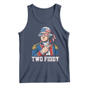 Two Fiddy George Washington Bandana Tank Top Funny Cool Sunglasses American Flag Headband Peace Sign Patriotic