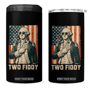 Two Fiddy Vintage George Washington 4 in 1 Can Cooler Tumbler Funny Sunglasses Peace Sign Retro American Flag Semiquincentennial