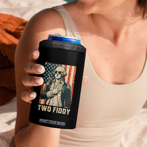 Two Fiddy Vintage George Washington 4 in 1 Can Cooler Tumbler Funny Sunglasses Peace Sign Retro American Flag Semiquincentennial