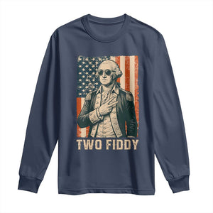Two Fiddy Vintage George Washington Long Sleeve Shirt Funny Sunglasses Peace Sign Retro American Flag Semiquincentennial
