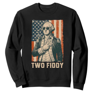 Two Fiddy Vintage George Washington Sweatshirt Funny Sunglasses Peace Sign Retro American Flag Semiquincentennial