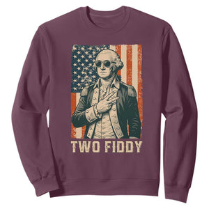Two Fiddy Vintage George Washington Sweatshirt Funny Sunglasses Peace Sign Retro American Flag Semiquincentennial