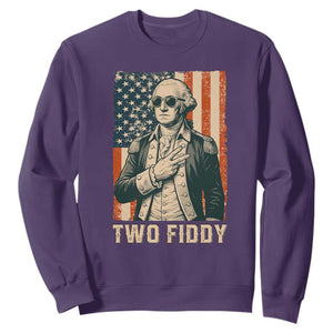 Two Fiddy Vintage George Washington Sweatshirt Funny Sunglasses Peace Sign Retro American Flag Semiquincentennial