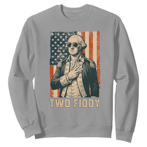 Two Fiddy Vintage George Washington Sweatshirt Funny Sunglasses Peace Sign Retro American Flag Semiquincentennial