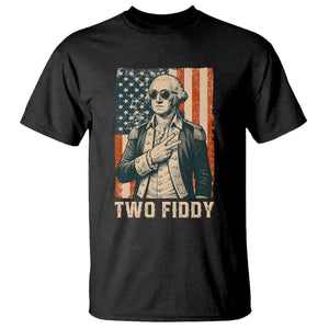 Two Fiddy Vintage George Washington T Shirt Funny Sunglasses Peace Sign Retro American Flag Semiquincentennial