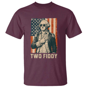 Two Fiddy Vintage George Washington T Shirt Funny Sunglasses Peace Sign Retro American Flag Semiquincentennial
