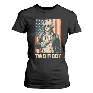 Two Fiddy Vintage George Washington T Shirt For Women Funny Sunglasses Peace Sign Retro American Flag Semiquincentennial