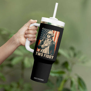 Two Fiddy Vintage George Washington Tumbler With Handle Funny Sunglasses Peace Sign Retro American Flag Semiquincentennial