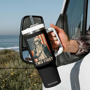 Two Fiddy Vintage George Washington Tumbler With Handle Funny Sunglasses Peace Sign Retro American Flag Semiquincentennial
