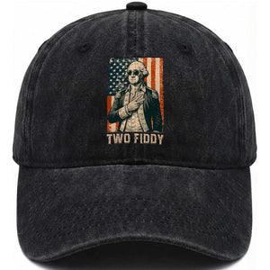 Two Fiddy Vintage George Washington Washed Cotton Baseball Cap Funny Sunglasses Peace Sign Retro American Flag Semiquincentennial